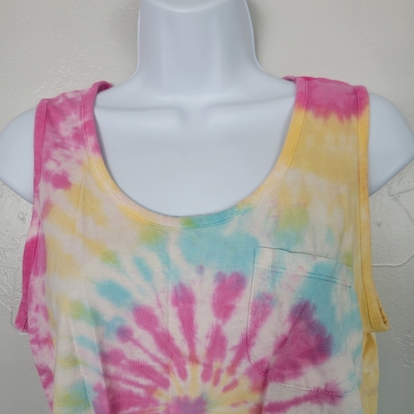 Rebellious One Tie Dye Tank Top Knot Front Pink Sm - Picture 2 of 7